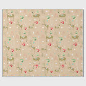クリスマスの木々と雪のかけら飾りのかわいい鹿 ラッピングペーパー (フラット)
