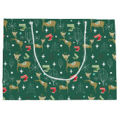 クリスマスの木々と雪のかけら飾りのかわいい鹿 ラージペーパーバッグ (裏面)