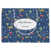 クリスマスの木々と雪のかけら飾りのかわいい鹿 ラージペーパーバッグ (正面)