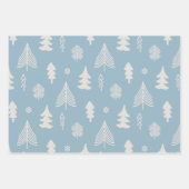 クリスマスの木々と青い赤と白星 ラッピングペーパーシート (正面2)