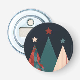 クリスマスの木々と青/赤の冬の星 栓抜き