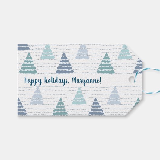 クリスマスの木々の森と微妙なビーズのガーランド ギフトタグ (正面(横))