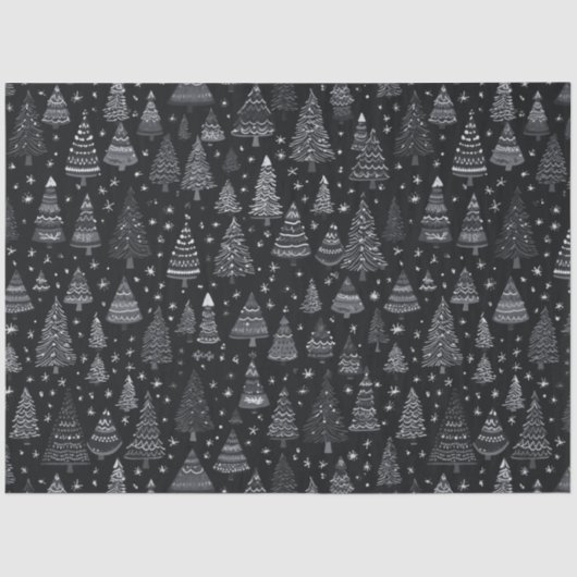 クリスマスの木々の白と黒 薄葉紙 (正面)