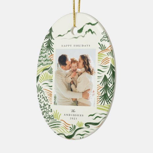 クリスマスの木々は休日の写真を描く セラミックオーナメント (左)