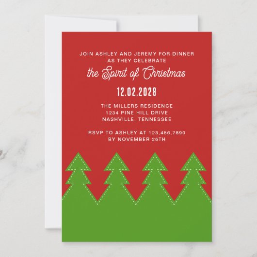 クリスマスの木々赤と緑の休日 招待状 (正面)