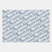 クリスマスの木々, "メリークリスマス",ほこりっぽい青 ラッピングペーパーシート (正面3)