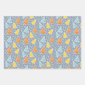 クリスマスの木々, "メリークリスマス",ほこりっぽい青 ラッピングペーパーシート (正面)