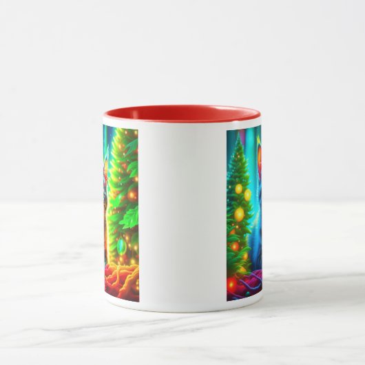 クリスマスの木が生えてかわいいグレーの子猫 マグカップ (中央)