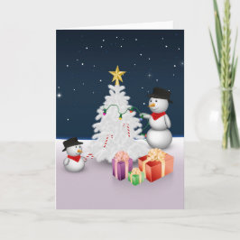 クリスマスの木が飾られた可愛い雪だるま シーズンカード