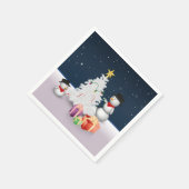 クリスマスの木が飾られた可愛い雪だるま スタンダードカクテルナプキン (角)