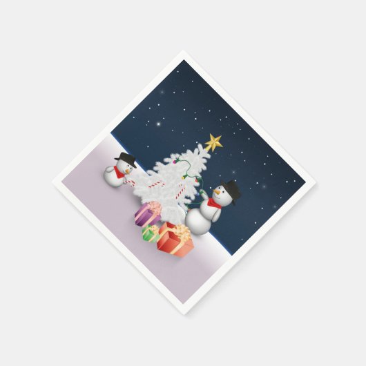 クリスマスの木が飾られた可愛い雪だるま スタンダードカクテルナプキン (角)