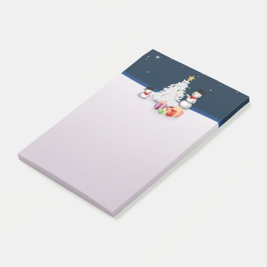 クリスマスの木が飾られた可愛い雪だるま ポストイット (アングル)