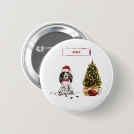 クリスマスの木とコッカー・スパニエル クリスマスの犬のデザイン 缶バッジ