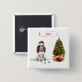 クリスマスの木とコッカー・スパニエル クリスマスの犬のデザイン 缶バッジ