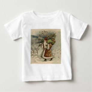 クリスマスの木とビクトリアン・サンタクロース ベビーTシャツ
