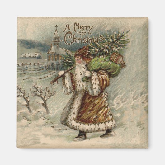 クリスマスの木とビクトリア朝のサンタクロース マグネット (正面)