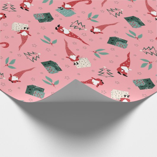 クリスマスの木とピンクの贈り物を持つ格言 ラッピングペーパー (角)