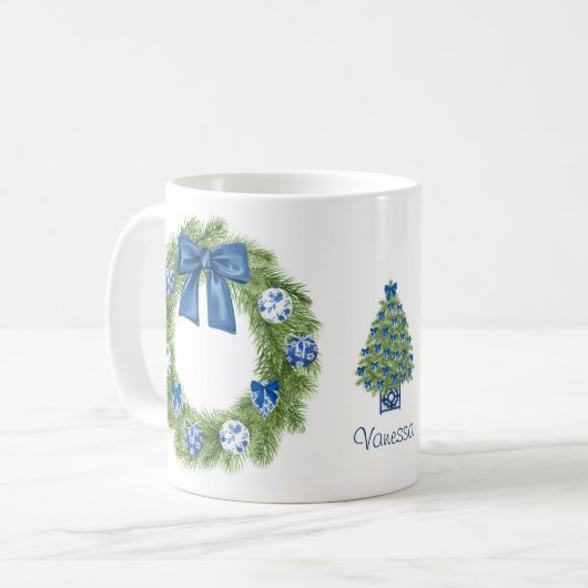 クリスマスの木とリース コーヒーマグカップ (正面左)