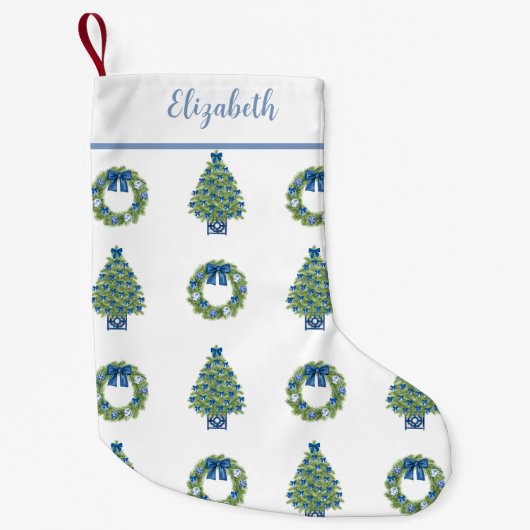 クリスマスの木とリース スモールクリスマスストッキング (正面)