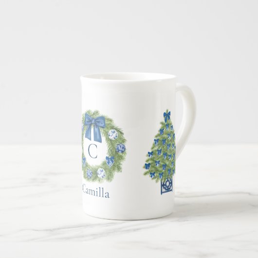 クリスマスの木とリース ボーンチャイナマグカップ (正面右)