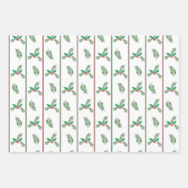 クリスマスの木と果実とストライプ ラッピングペーパーシート