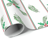 クリスマスの木と果実とストライプ ラッピングペーパー (ロールコーナー)