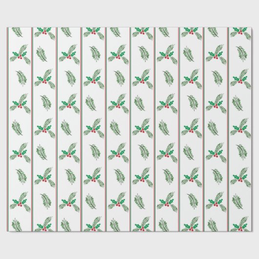 クリスマスの木と果実とストライプ ラッピングペーパー (シーム)