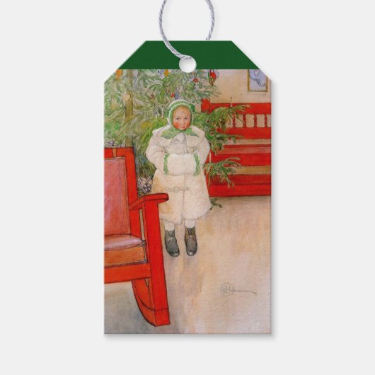 クリスマスの木と毛皮の子供 ギフトタグ (正面)