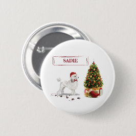 クリスマスの木と白のプードル 缶バッジ