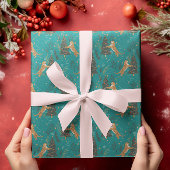 クリスマスの木と虎のパターンターコイズ ラッピングペーパー