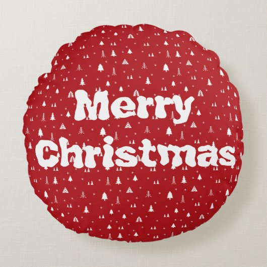クリスマスの木と雪の丸い枕 ラウンドクッション (正面)