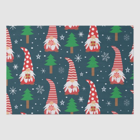クリスマスの木と雪の結晶と一緒にかわいいクリスマス・ノーム達 薄葉紙 (正面)