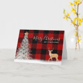 クリスマスの木と鹿が格子状に カード (黄色い花)