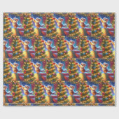 クリスマスの木にソファ飾に立つ猫 ラッピングペーパー (フラット)