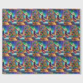 クリスマスの木にソファ飾に立つ猫 ラッピングペーパー (フラット)