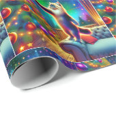 クリスマスの木にソファ飾に立つ猫 ラッピングペーパー (ロールコーナー)