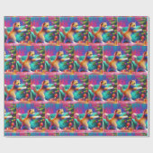 クリスマスの木にソファ飾に立つ猫 ラッピングペーパー (フラット)