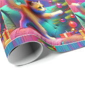 クリスマスの木にソファ飾に立つ猫 ラッピングペーパー (ロールコーナー)