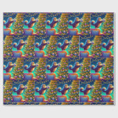 クリスマスの木にソファ飾に立つ猫 ラッピングペーパー (フラット)