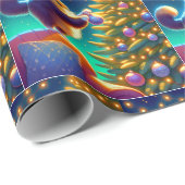 クリスマスの木にソファ飾に立つ猫 ラッピングペーパー (ロールコーナー)