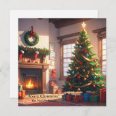 クリスマスの木にプレゼントと暖炉 シーズンカード (正面/裏面)