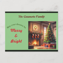 クリスマスの木にプレゼントと暖炉 シーズンポストカード