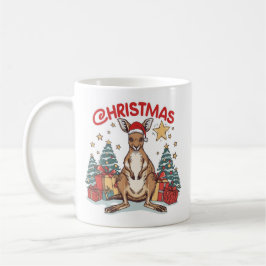 クリスマスの木に囲まれたかわいいカンガルーのマグカップ コーヒーマグカップ