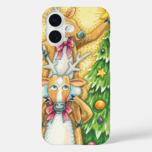 クリスマスの木に星を飾る可愛いトナカイ Case-Mate iPhoneケース (裏面)