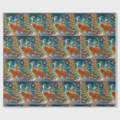 クリスマスの木に犬の飾上に立つ猫 ラッピングペーパー (フラット)