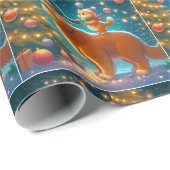 クリスマスの木に犬の飾上に立つ猫 ラッピングペーパー (ロールコーナー)