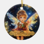 クリスマスの木に翼を持つ魔法のベビーの妖精 セラミックオーナメント (正面)