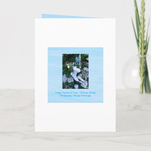 クリスマスの木に青いグリッターと毛皮のアイススケート カード (裏面)