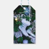 クリスマスの木に青いグリッターと毛皮のアイススケート ギフトタグ (正面)
