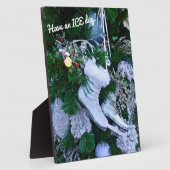 クリスマスの木に青いグリッターと毛皮のアイススケート フォトプラーク (側面)